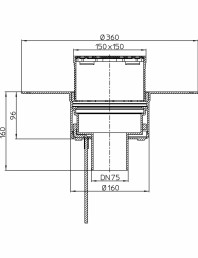 Desen tehnic Receptor pentru acoperis cu scurgere verticala cu guler din PP si incalzire HL62 1BF