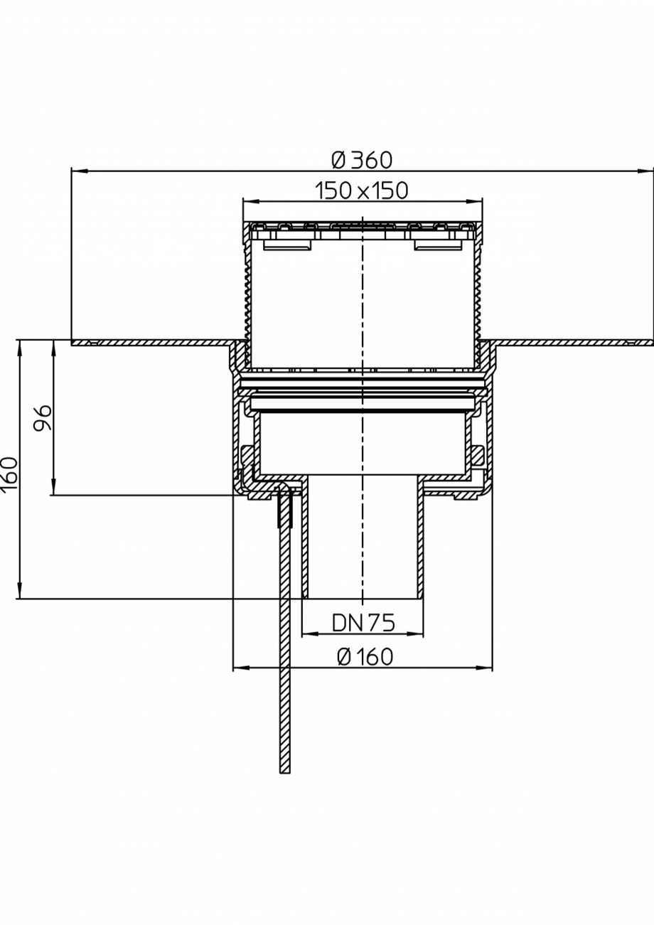 Pagina 1-Desen tehnic: Receptor pentru acoperis cu scurgere verticala, cu guler din PP si incalzire HL62...