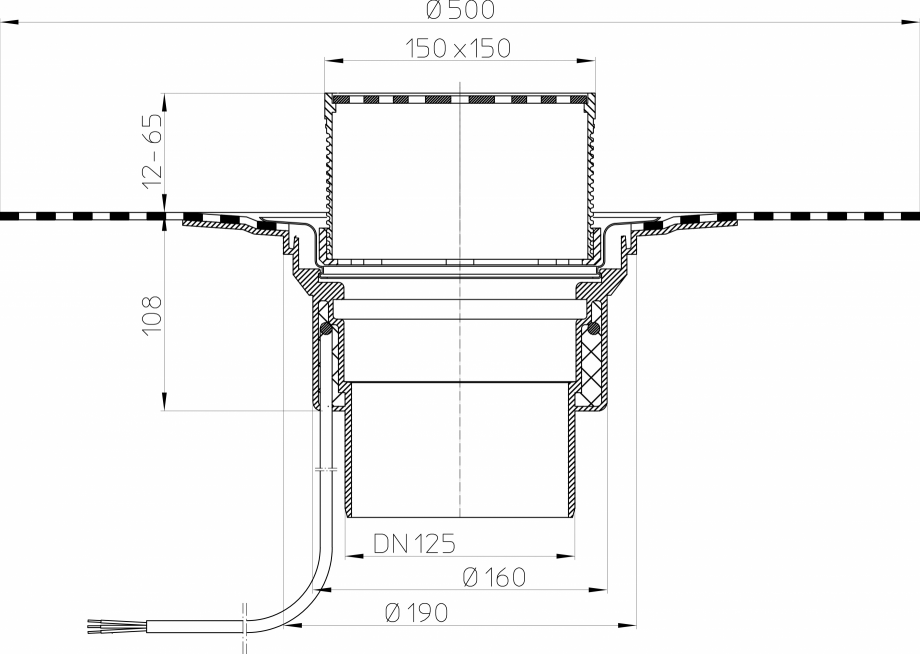 Pagina 1-Desen tehnic: Receptor pentru acoperis circulabil cu manseta din bitum si incalzire HL62.1BH/2 HL...