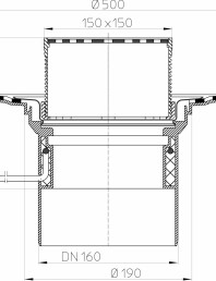 Desen tehnic: Receptor pentru acoperis circulabil cu manseta din bitum si incalzire HL62.1BH/5