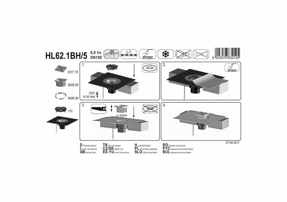 Pagina 1-Exemplu montaj: Receptor pentru acoperis circulabil cu manseta din bitum si incalzire HL62.1BH/5 HL ...