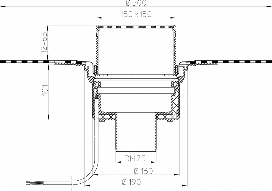 Pagina 1-Desen tehnic: Receptor pentru acoperis circulabil cu manseta din bitum si incalzire HL62.1BH/7 HL...