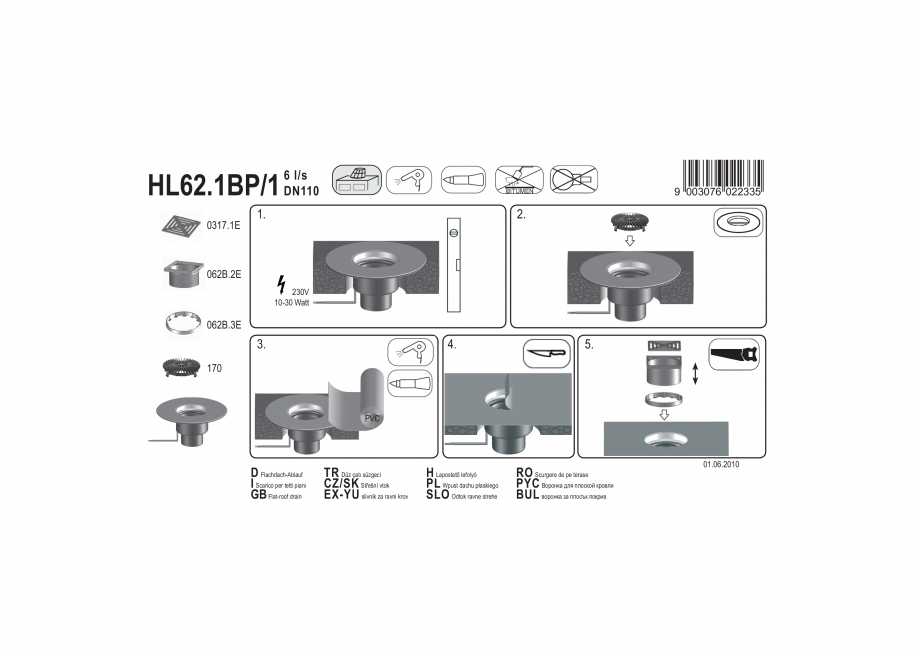 Pagina 1-Exemplu montaj: Receptor pentru acoperis carosabil, cu guler din PVC si incalzire HL62.1BP/1 HL...