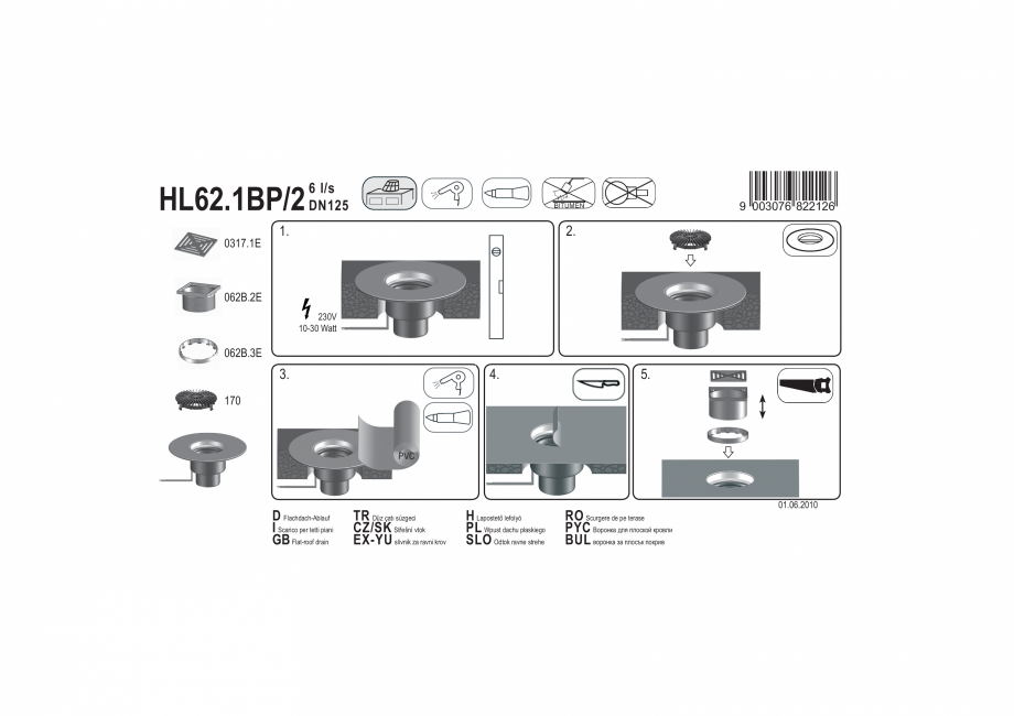 Pagina 1-Exemplu montaj: Receptor pentru acoperis carosabil, cu guler din PVC si incalzire HL62.1BP/2 HL...