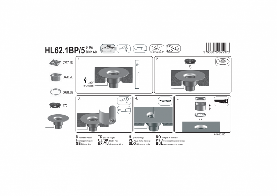 Pagina 1-Exemplu montaj: Receptor pentru acoperis carosabil, cu guler din PVC si incalzire HL62.1BP/5 HL...