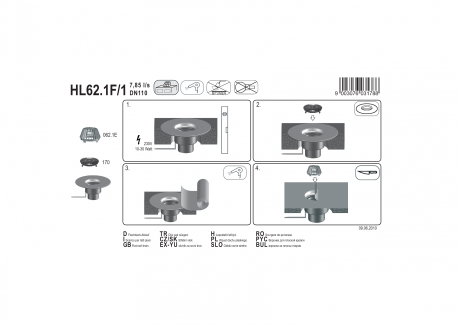 Pagina 1-Exemplu montaj: Receptor cu scurgere verticala pentru acoperis plat, cu guler din PP si incalzire...