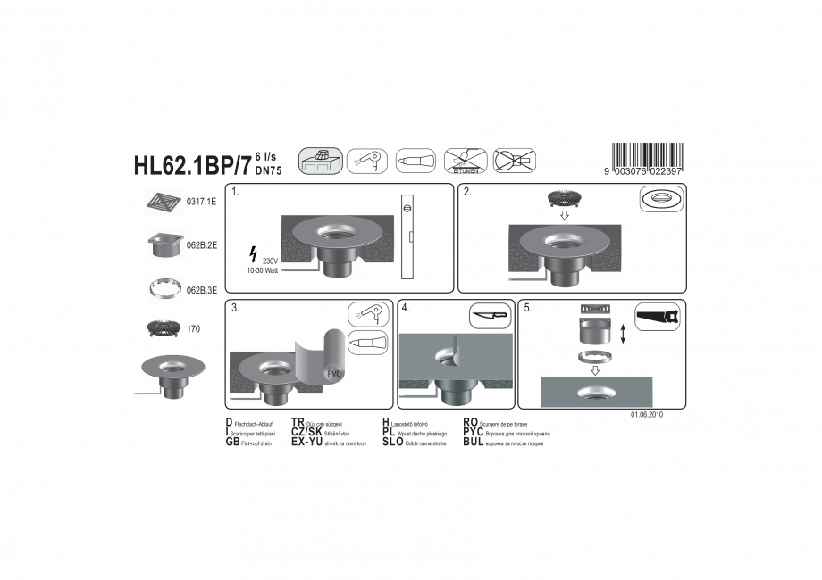 Pagina 1-Exemplu montaj: Receptor pentru acoperis carosabil, cu guler din PVC si incalzire HL62.1BP/7 HL...