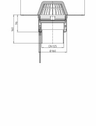 Desen tehnic Receptor cu scurgere verticala pentru acoperis plat cu guler din PP si incalzire HL62