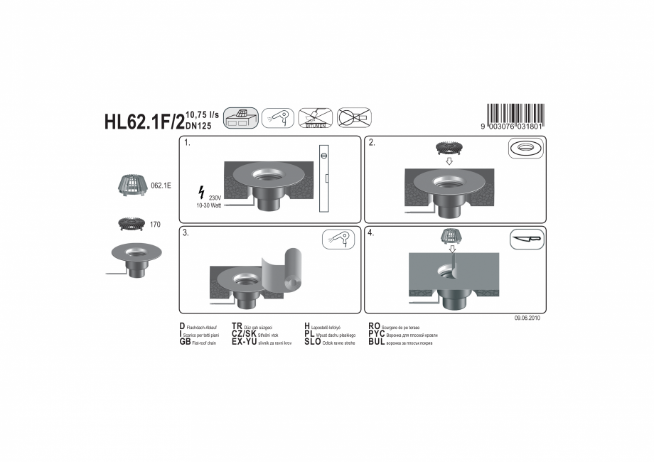 Pagina 1-Exemplu montaj: Receptor cu scurgere verticala pentru acoperis plat, cu guler din PP si incalzire...