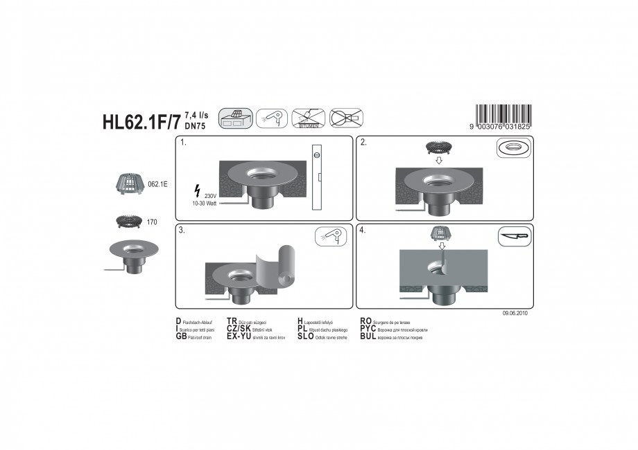 Pagina 1-Exemplu montaj: Receptor cu scurgere verticala pentru acoperis plat, cu guler din PP si incalzire...