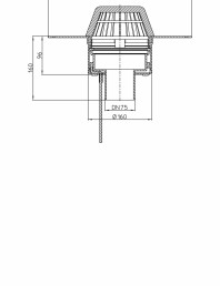 Desen tehnic Receptor cu scurgere verticala pentru acoperis plat cu guler din PP si incalzire HL62