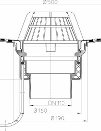 Desen tehnic: Receptor pentru acoperis cu manseta din bitum si incalzire HL62.1H/1