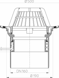 Desen tehnic: Receptor pentru acoperis cu manseta din bitum si incalzire HL62.1H/5