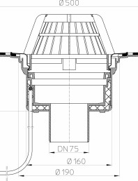 Desen tehnic: Receptor pentru acoperis cu manseta din bitum si incalzire HL62.1H/7