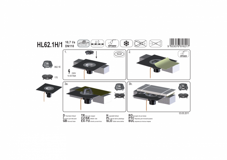 Pagina 1-Exemplu montaj: Receptor pentru acoperis cu manseta din bitum si incalzire HL62.1H/1 HL Hutterer...