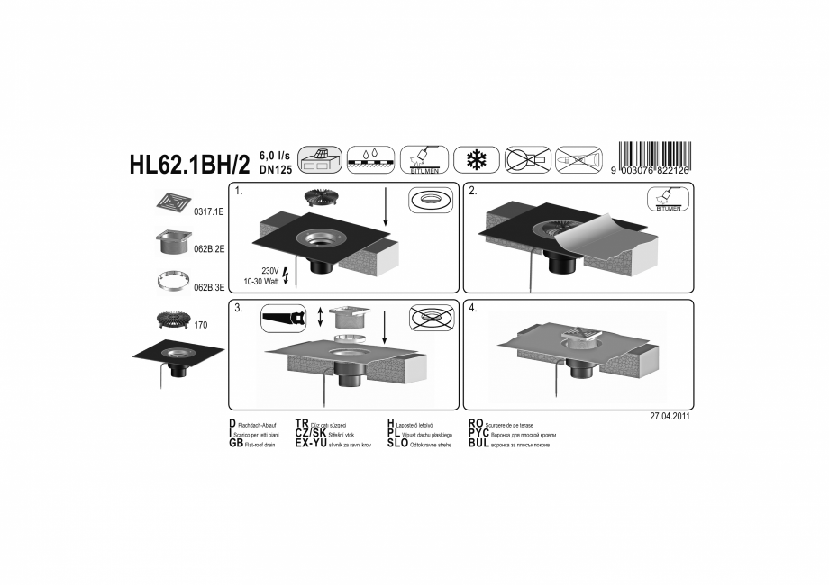 Pagina 1-Exemplu montaj: Receptor pentru acoperis circulabil cu manseta din bitum si incalzire HL62.1BH/2 HL ...
