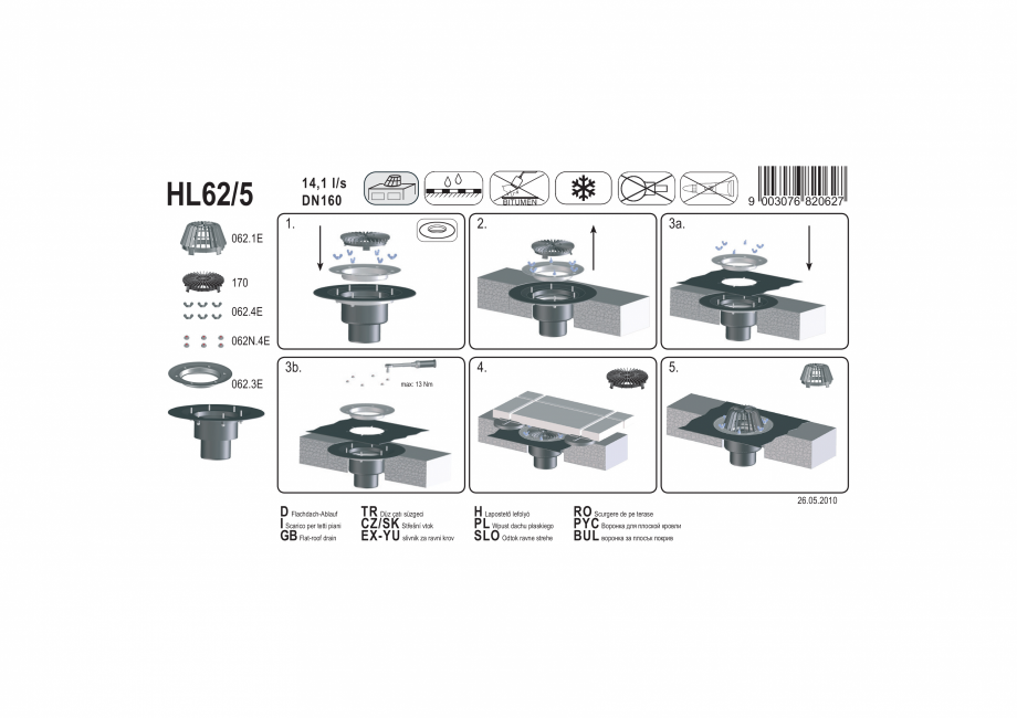 Pagina 1-Exemplu montaj: Receptor pentru acoperis necirculabil, cu guler izolator si flansa HL62/5 HL...