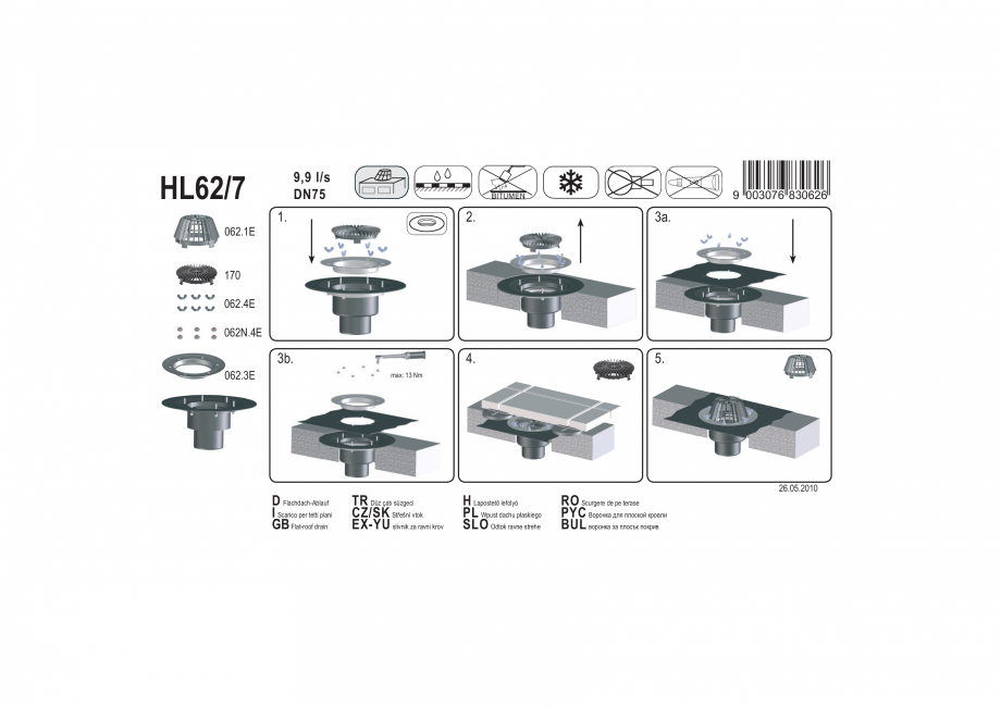 Pagina 1-Exemplu montaj: Receptor pentru acoperis necirculabil, cu guler izolator si flansa HL62/7 HL...