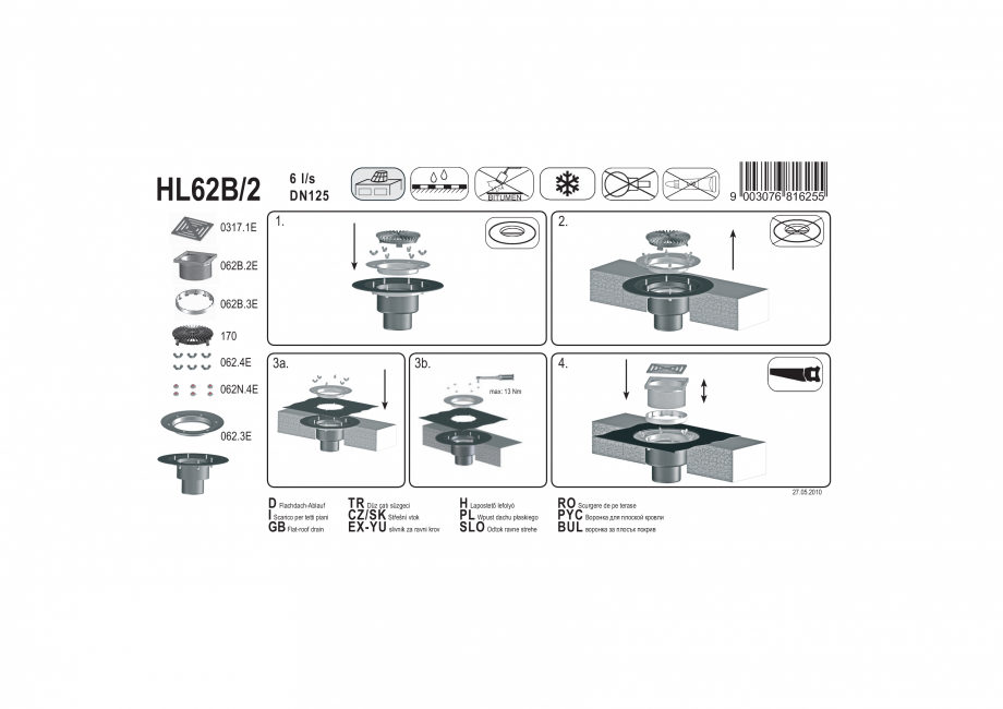 Pagina 1-Exemplu montaj: Receptor pentru acoperis circulabil cu guler izolator, gratar si flansa HL62B/2 HL...