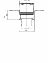 Desen tehnic Receptor pentru acoperis cu scurgere verticala guler din PP si gratar pentru trafic HL62BF