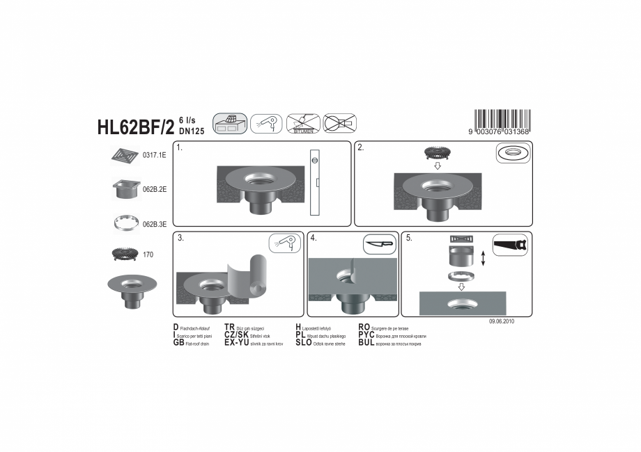 Pagina 1-Exemplu montaj: Receptor pentru acoperis, cu scurgere verticala, guler din PP si gratar pentru...