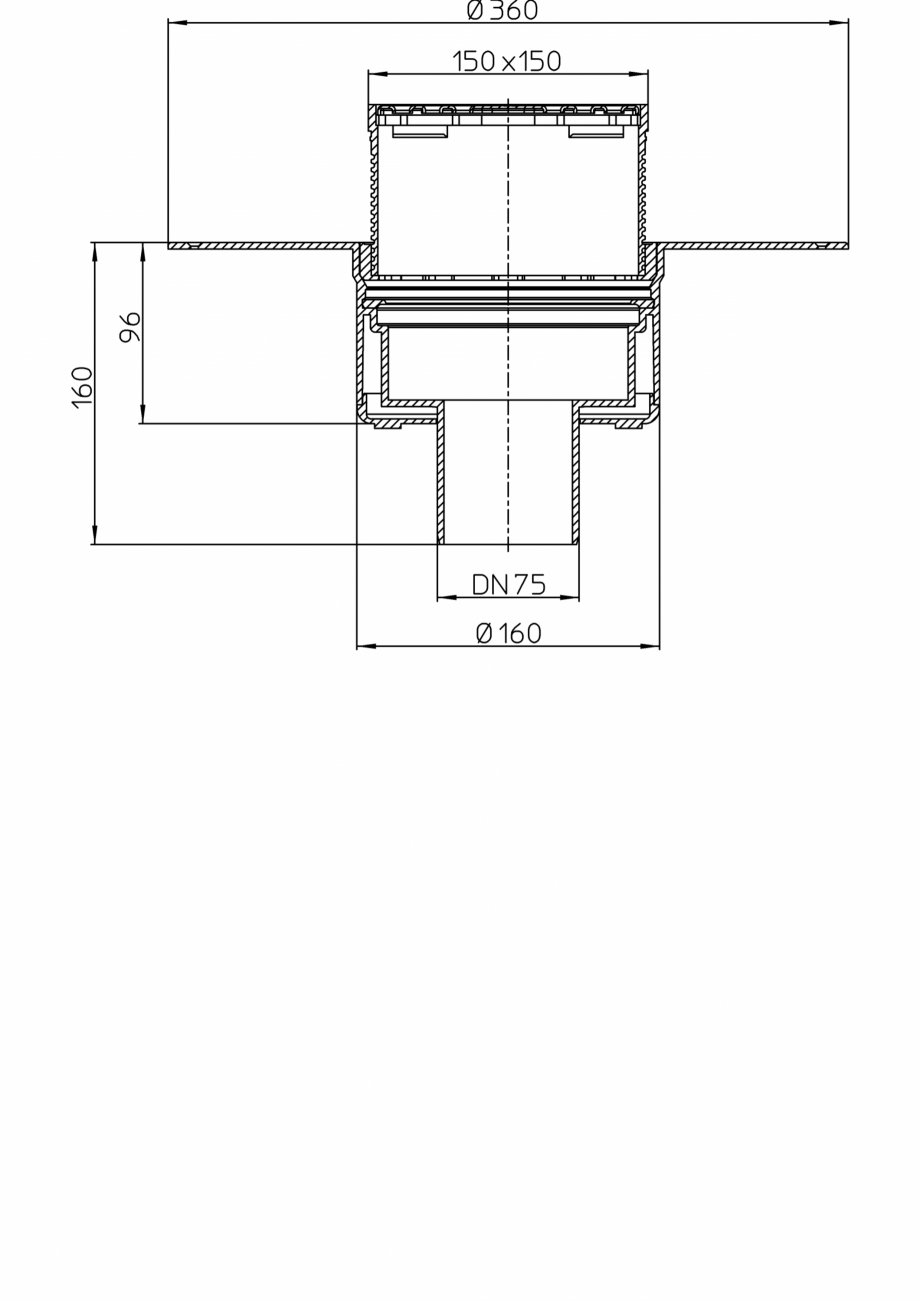 Pagina 1-Desen tehnic: Receptor pentru acoperis, cu scurgere verticala, guler din PP si gratar pentru trafic ...