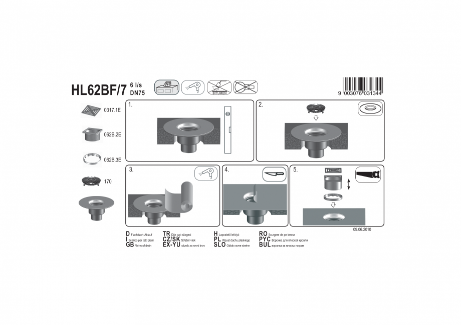 Pagina 1-Exemplu montaj: Receptor pentru acoperis, cu scurgere verticala, guler din PP si gratar pentru...