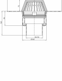 Desen tehnic: Receptor pentru acoperis plat, cu scurgere verticala, cu guler din PP HL62F/1