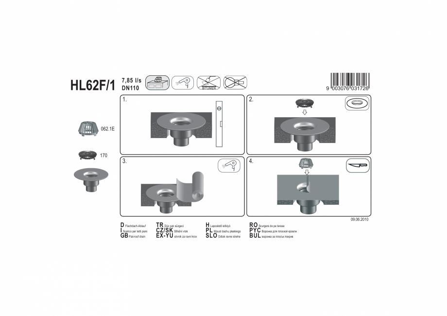 Pagina 1-Exemplu montaj: Receptor pentru acoperis plat, cu scurgere verticala, cu guler din PP HL62F/1 HL...