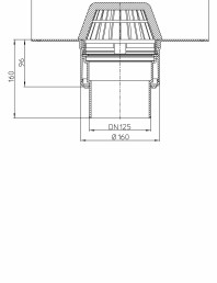 Desen tehnic: Receptor pentru acoperis plat, cu scurgere verticala, cu guler din PP HL62F/2