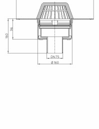 Desen tehnic: Receptor pentru acoperis plat, cu scurgere verticala, cu guler din PP HL62F/7