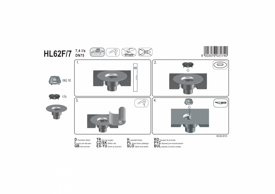 Pagina 1-Exemplu montaj: Receptor pentru acoperis plat, cu scurgere verticala, cu guler din PP HL62F/7 HL...