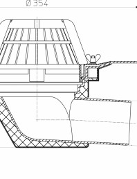 Desen tehnic: Receptor pentru acoperis DN75/110 cu iesire orizontala, cu element de incalzire