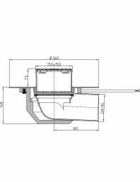 Desen tehnic Receptor pentru acoperis cu scurgere orizontala cu guler din PP element incalzire si gratar