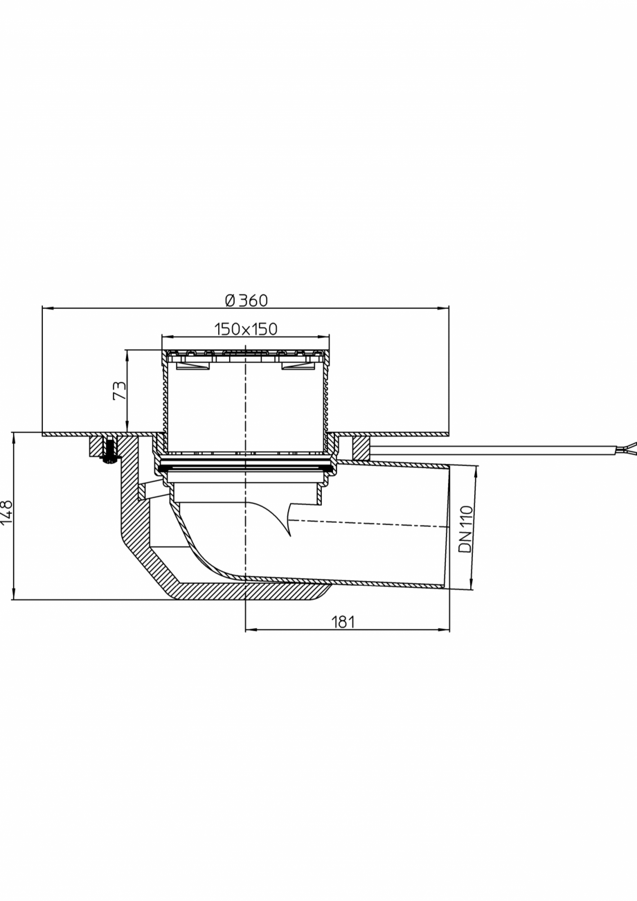 Pagina 1-Desen tehnic: Receptor pentru acoperis cu scurgere orizontala, cu guler din PP, element incalzire si...
