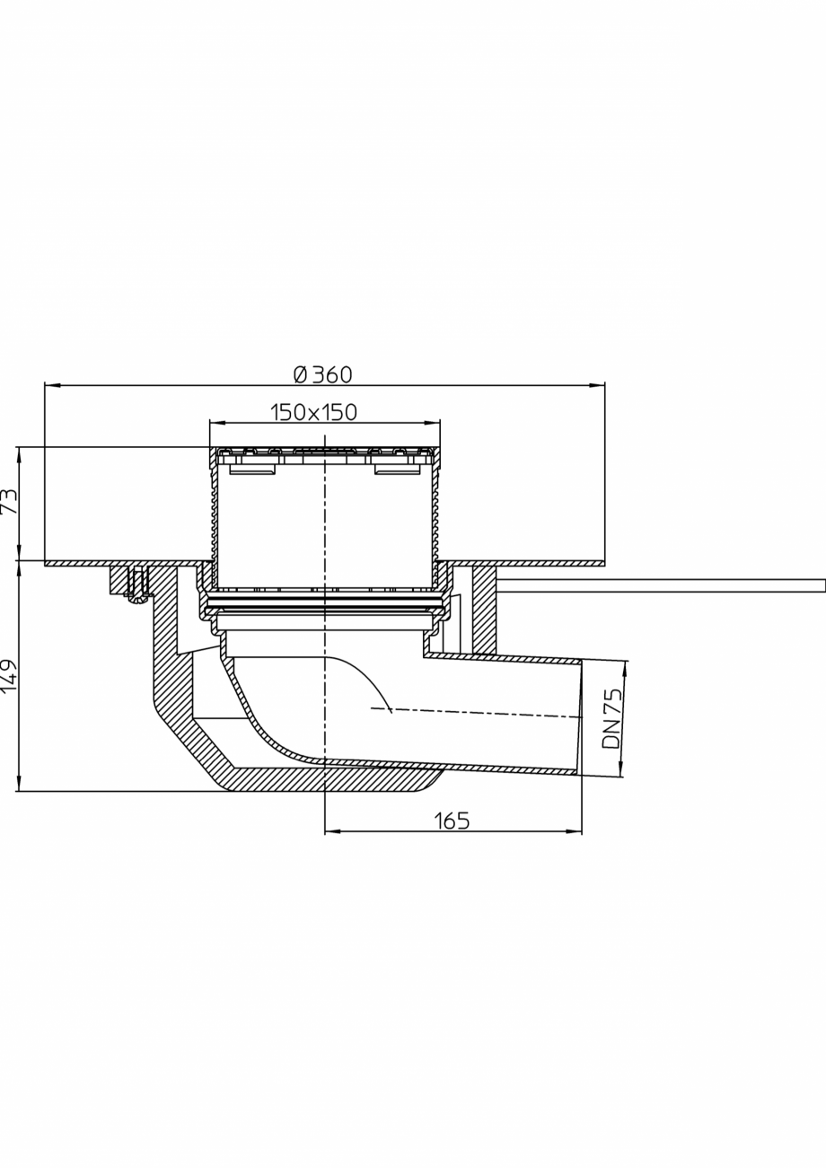 Pagina 1-Desen tehnic: Receptor pentru acoperis cu scurgere orizontala, cu guler din PP, element incalzire si...