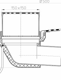 Desen tehnic: Receptor cu iesire orizontala pentru acoperis circulabil, cu element incalzire
