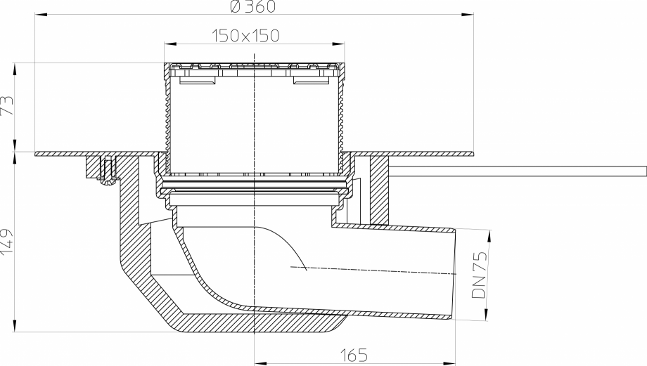 Pagina 1-Desen tehnic: Receptor cu scurgere orizontala pentru acoperis, cu guler din PP, incalzire si gratar ...
