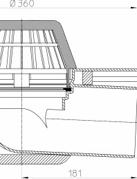 Desen tehnic Receptor cu scurgere orizontala pentru acoperis cu guler din PP si incalzire HL64 1P