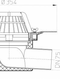 Desen tehnic: Receptor cu iesire orizontala DN75/110 pentru acoperis