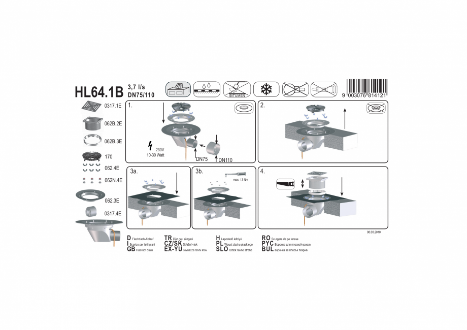 Pagina 1-Exemplu montaj: Receptor cu iesire orizontala pentru acoperis circulabil, cu element de incalzire HL...