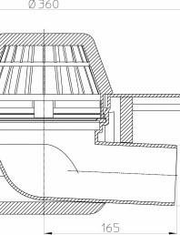 Desen tehnic Receptor cu scurgere orizontala pentru acoperis cu guler din PP si incalzire HL64 1P