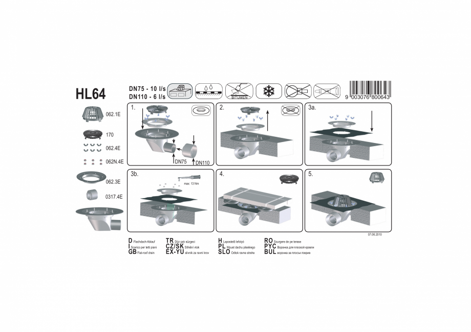 Pagina 1-Exemplu montaj: Receptor cu iesire orizontala DN75/110 pentru acoperis HL Hutterer & Lechner...