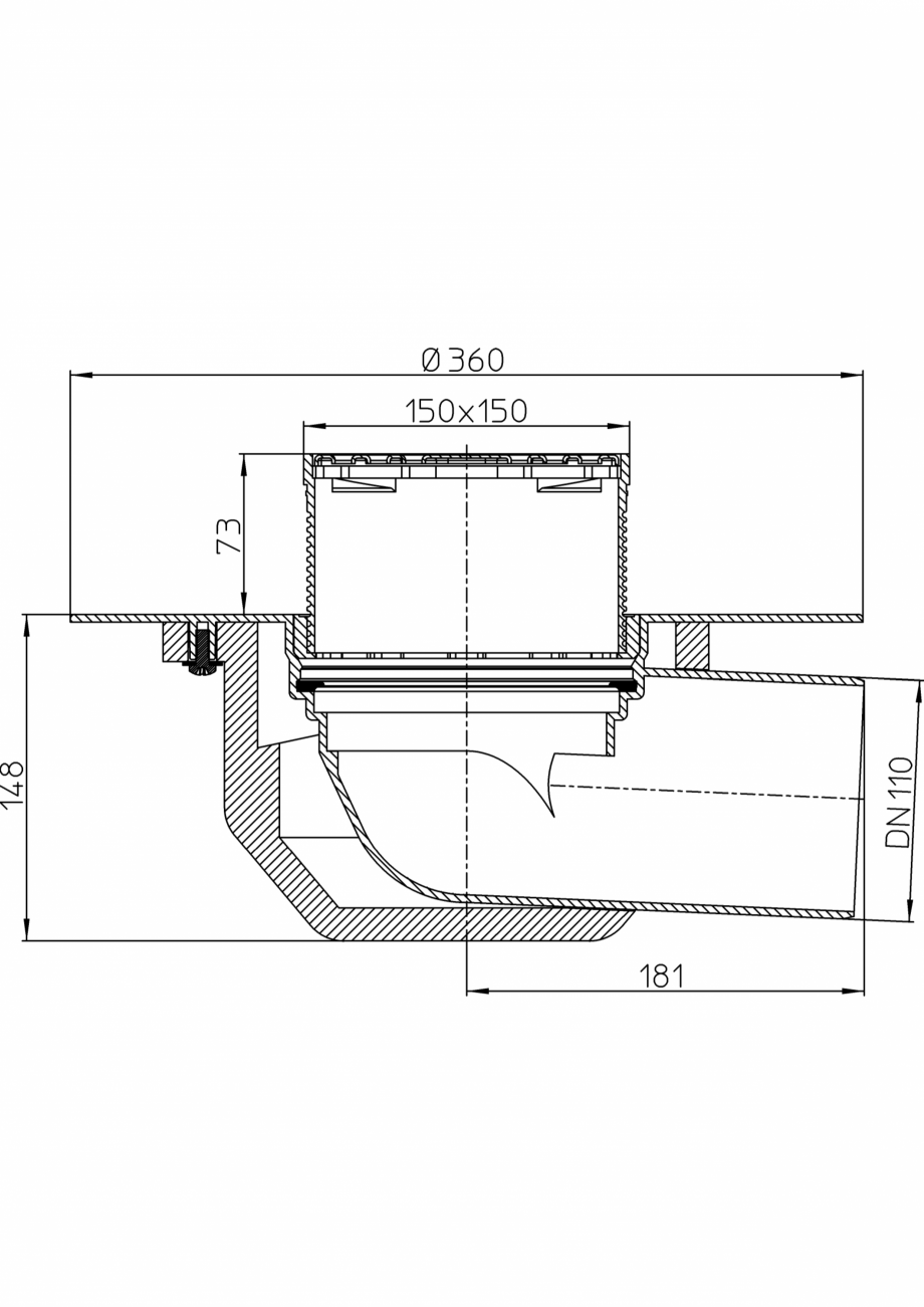 Pagina 1-Desen tehnic: Receptor cu scurgere orizontala pentru acoperis, cu guler din PP si gratar pentru...