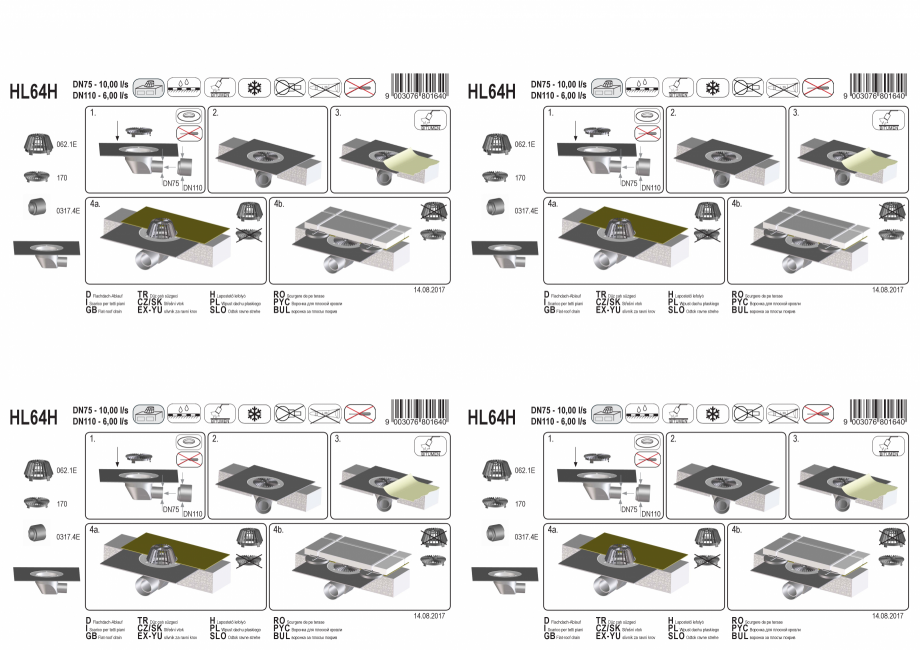 Pagina 1-Exemplu montaj: Receptor cu iesire orizontala pentru acoperis DN75/110, cu manseta din bitum HL...