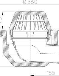 Desen tehnic: Receptor cu scurgere orizontala pentru acoperis, cu guler din PP HL64P/7