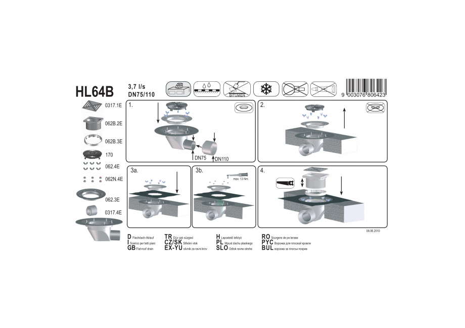 Pagina 1-Exemplu montaj: Receptor pentru acoperis circulabil, DN75/110 cu iesire orizontala HL Hutterer &...