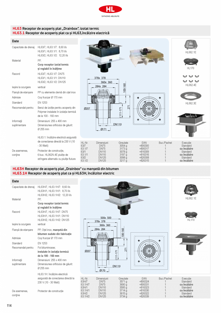 Pagina 16-Receptoare de scurgere pentru acoperis HL Hutterer & Lechner HL62.1, HL62.1B, HL62.1BF, HL62.1BH...