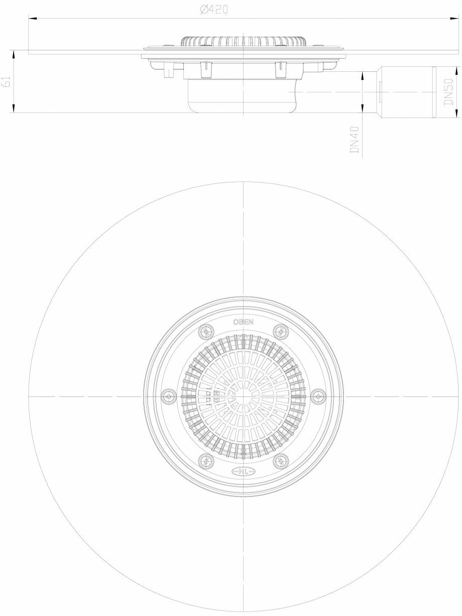 Pagina 1 - CAD-DXF Receptor pentru terase si balcoane EXTRA PLAT cu iesire laterala DN40/50 HL...