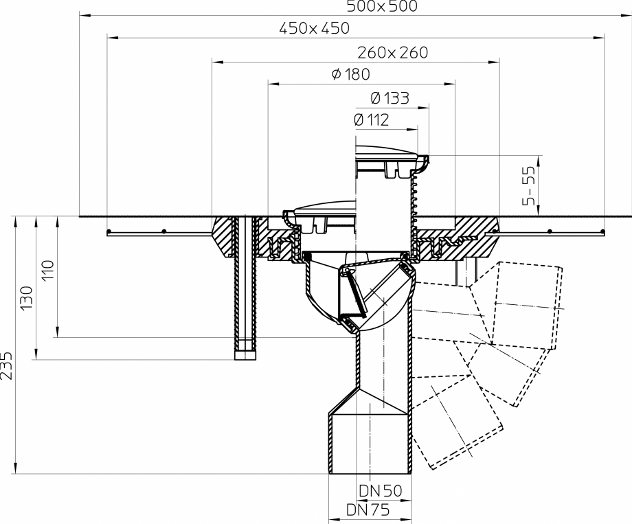 Pagina 1-CAD-PDF Desen tehnic: Receptor pentru balcon si terasa DN50/75 cu guler din beton polimer CeraDrain ...